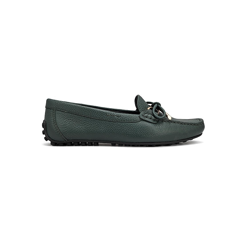 Green Moccasins With Bow Detail