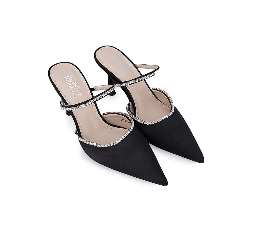 Black Pointed Toe Studded Pumps