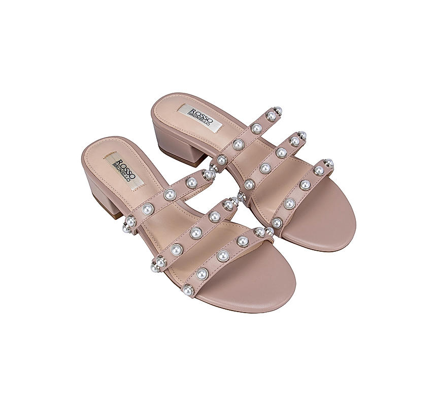 Beige Studded Strappy Heels