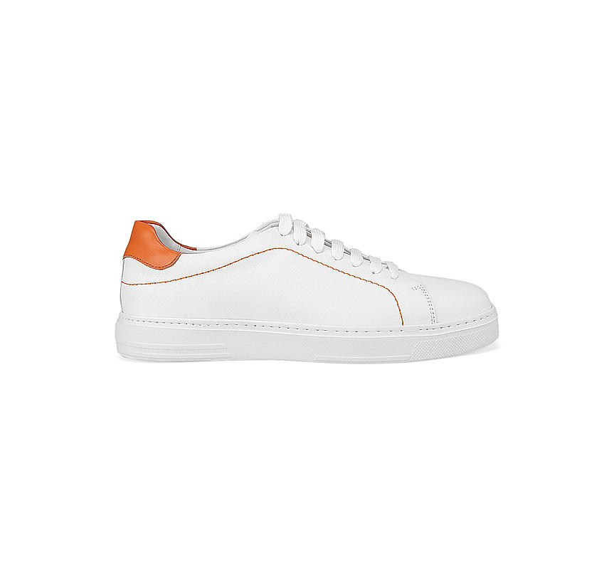 White and Orange Leather Sneakers