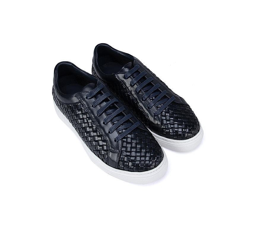 Blue Weave Leather Sneakers