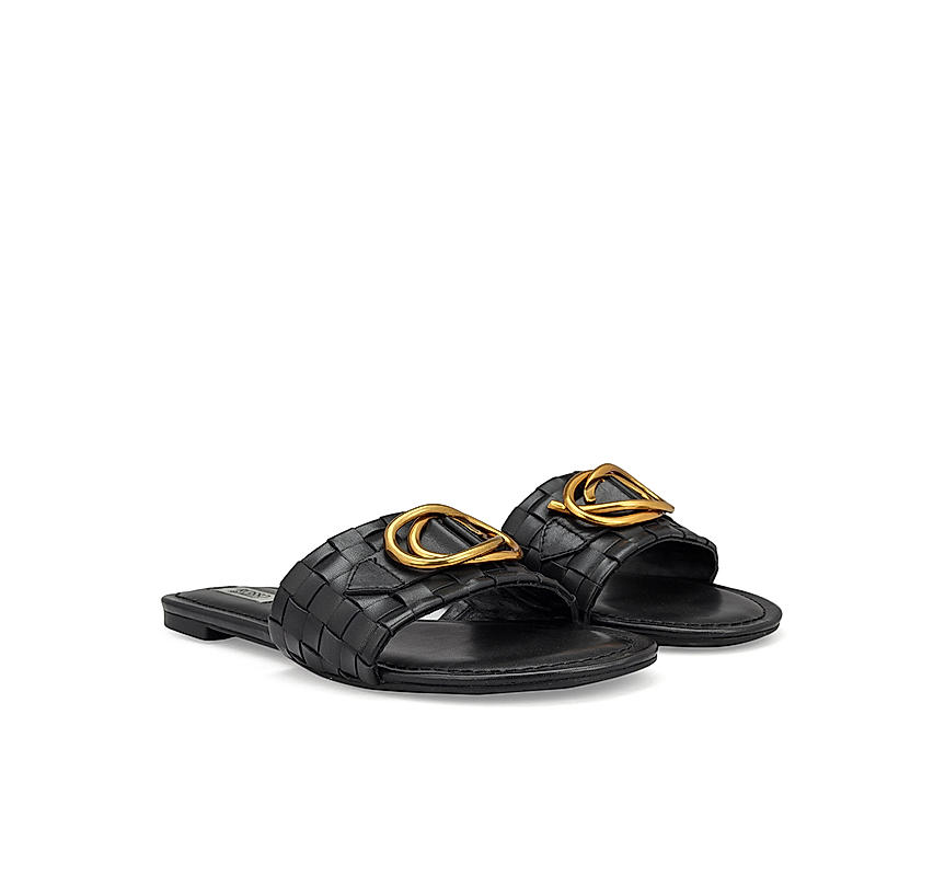 Black Sliders With Gold Embellishment