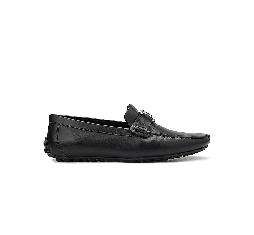 Black Leather Moccasins With Logo