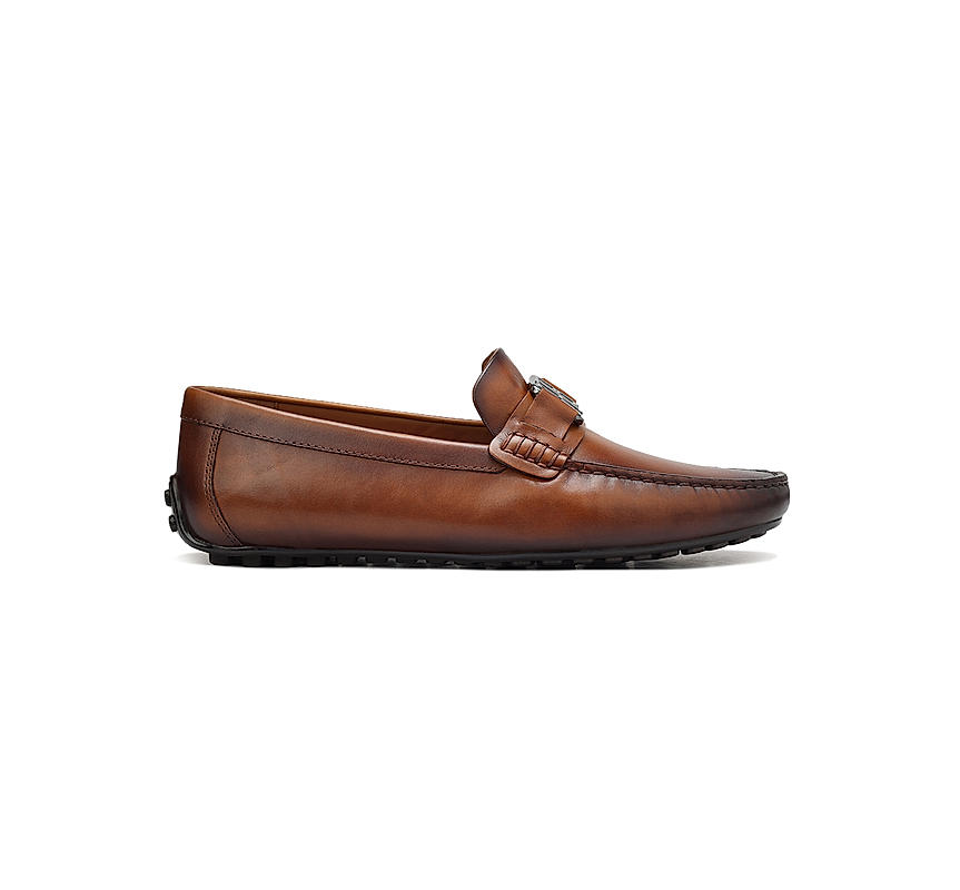Tan Leather Moccasins With Logo