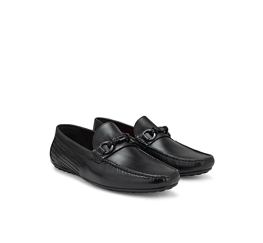 Black Moccasins With Braided Panel
