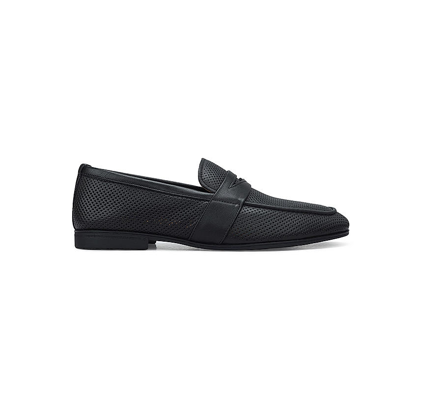 Black Perforated Leather Loafers