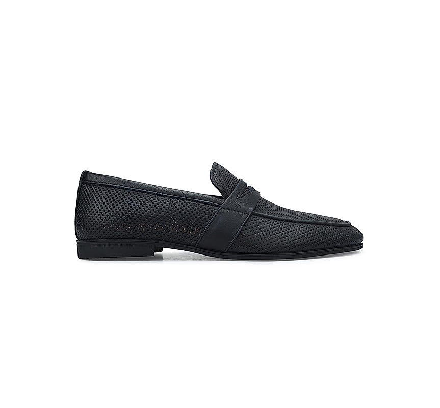 Blue Perforated Leather Loafers