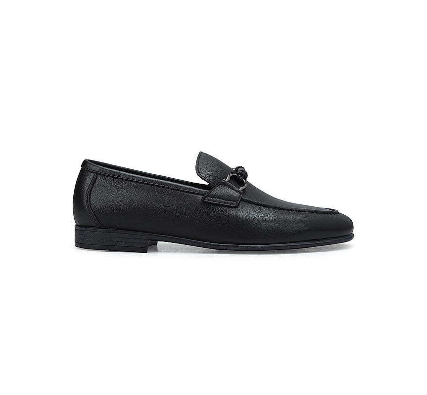 Black Braided Leather Loafers