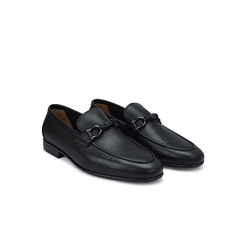 Black Braided Leather Loafers