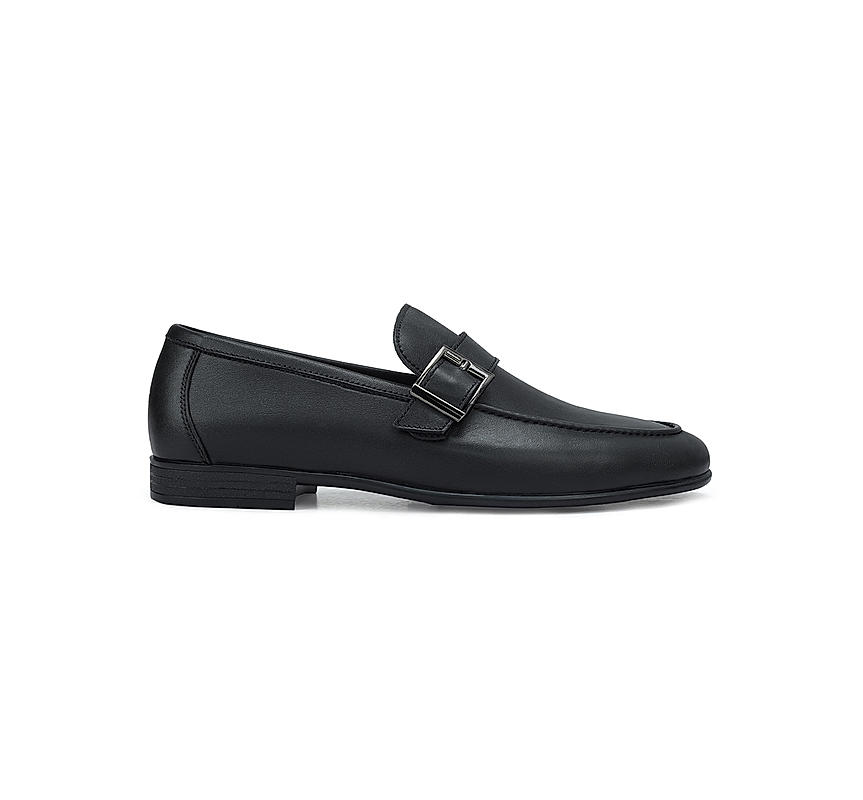 Black Leather Loafers With Buckle