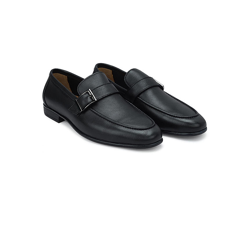 Black Leather Loafers With Buckle