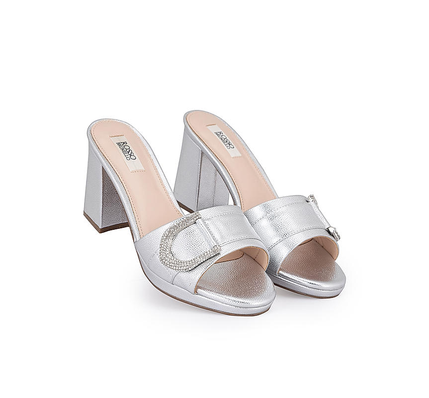 Silver Block Heel With Embellishment