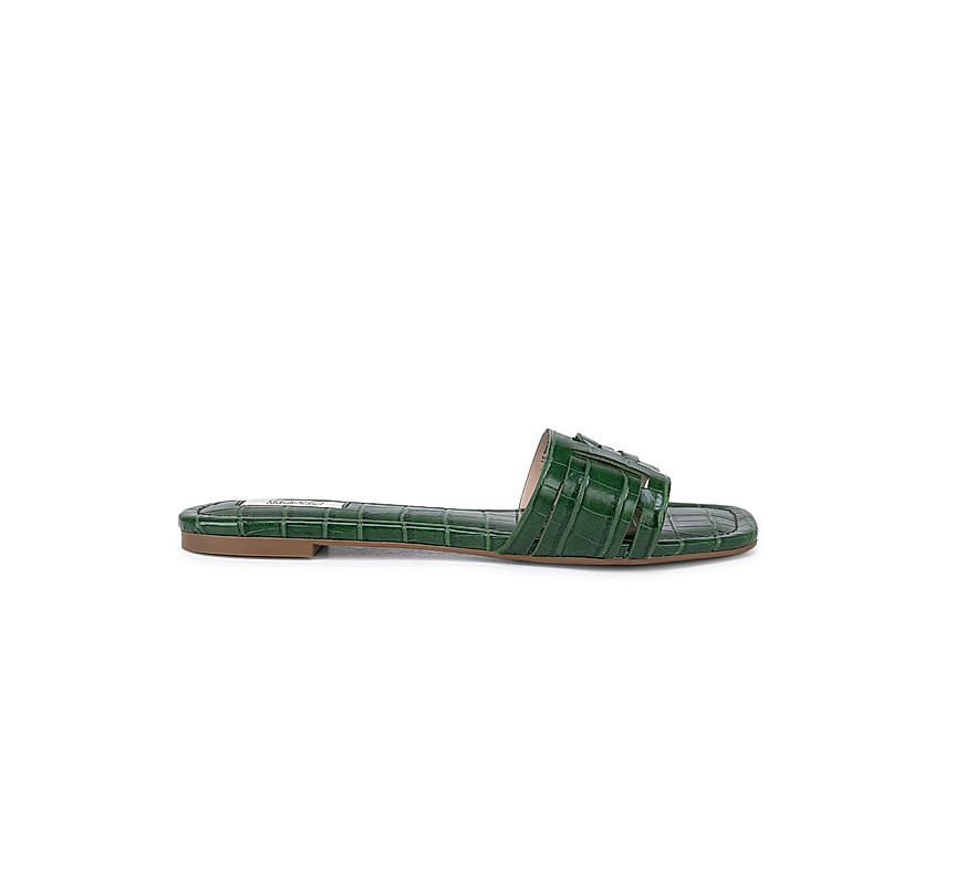 Green Croco Textured Strap Sliders