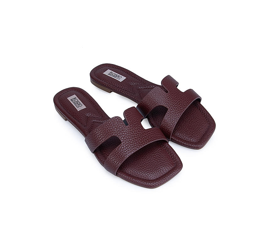 Burgundy Faux Leather Sliders