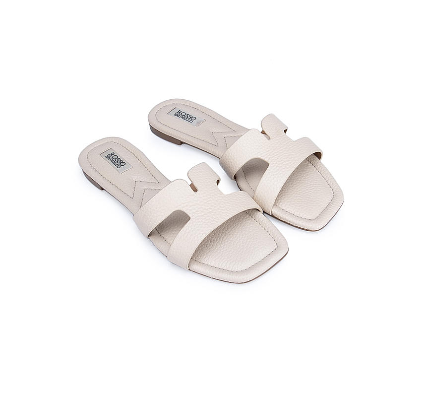 White Faux Leather Sliders