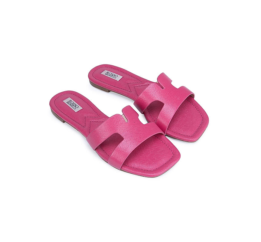 Pink Faux Leather Sliders
