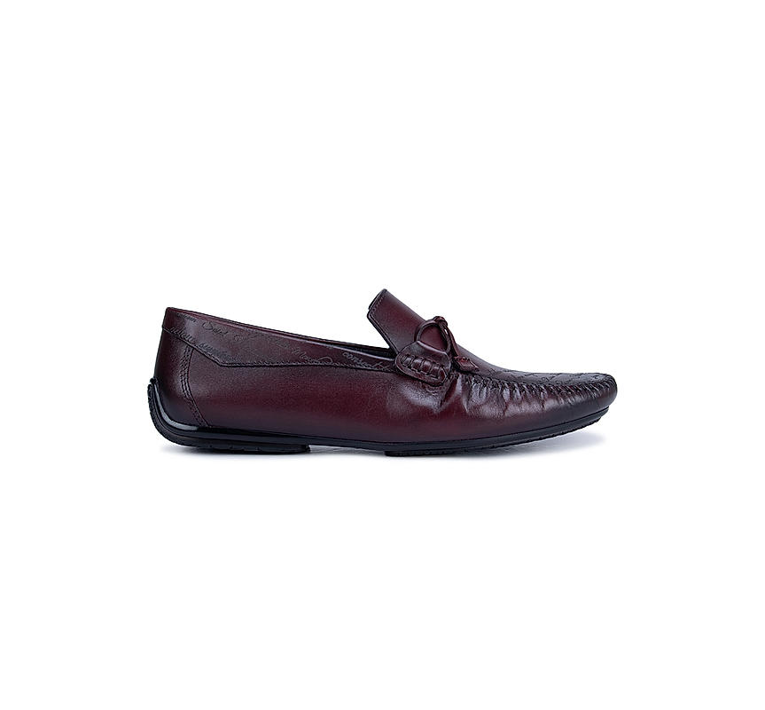 Burgundy Leather Moccasins With Bow Detail