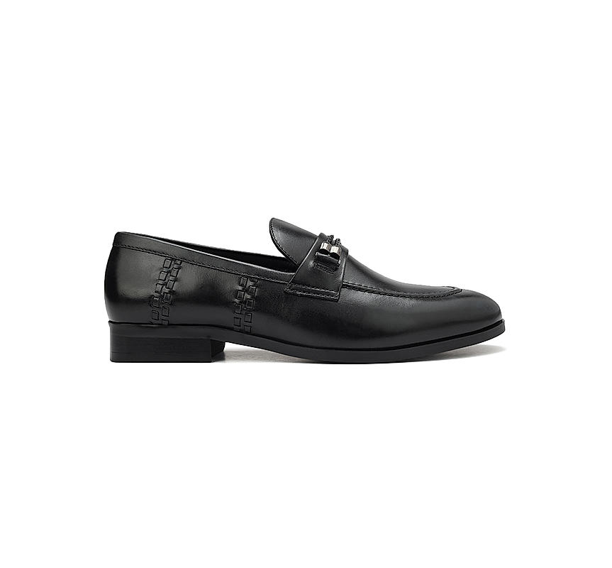 Black Braided Leather Loafers
