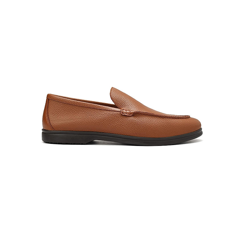 Tan Textured Leather Loafers