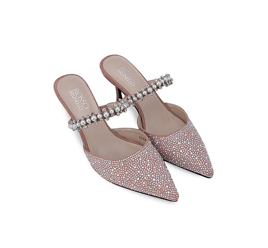 Pink Dazzling Sequin Heeled Mules