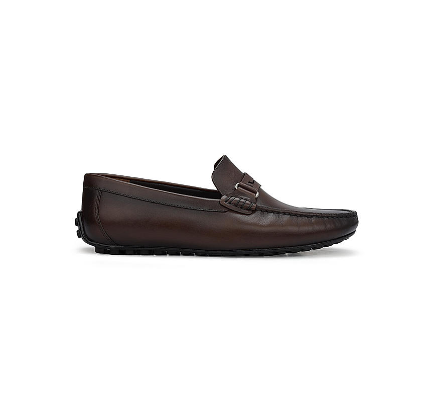 Brown Leather Moccasins With Panel