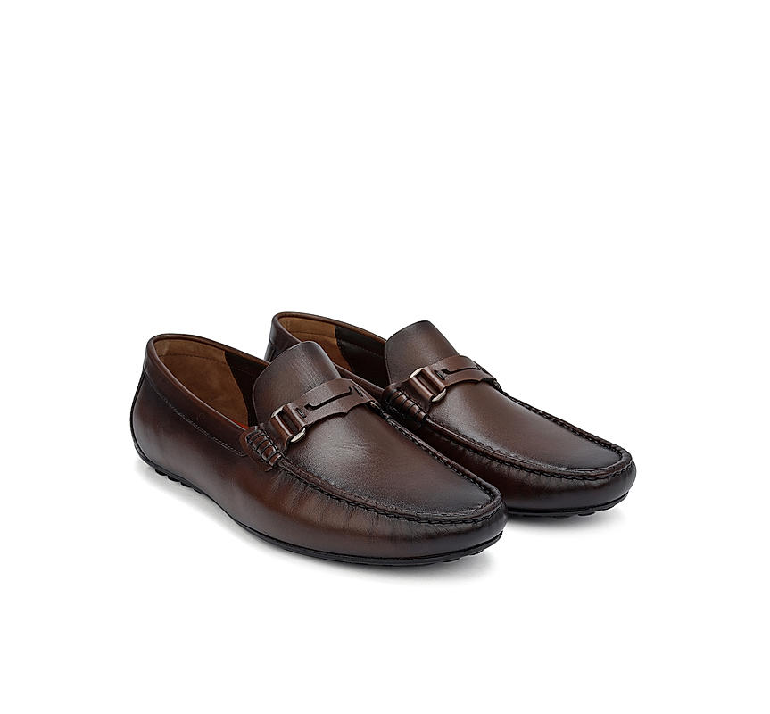 Brown Leather Moccasins With Panel