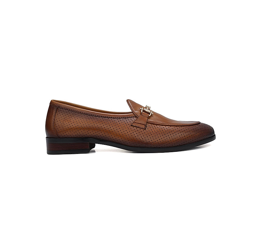 Tan Perforated Leather Loafers