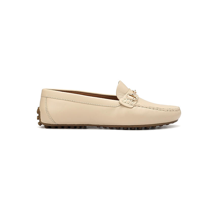 White Leather Moccasins With Buckle