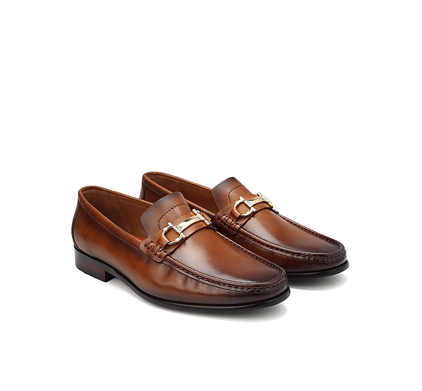Tan Leather Loafers With Buckle