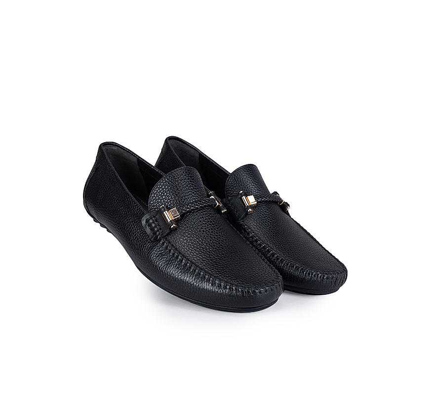 Black Braided Leather Moccasins