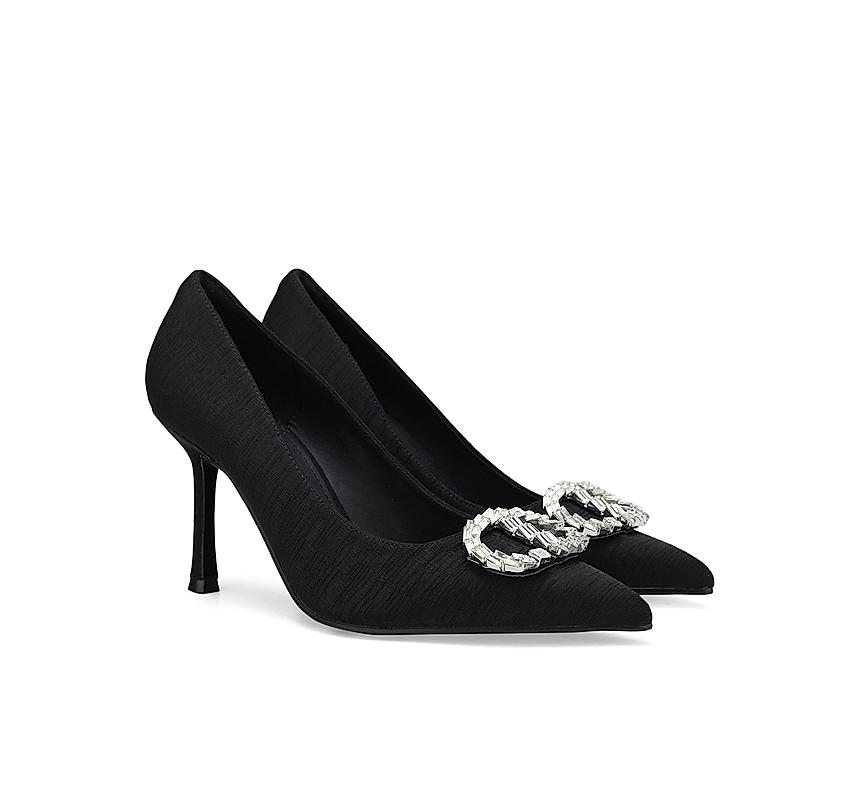 Black Pointed Toe Heels With Buckle
