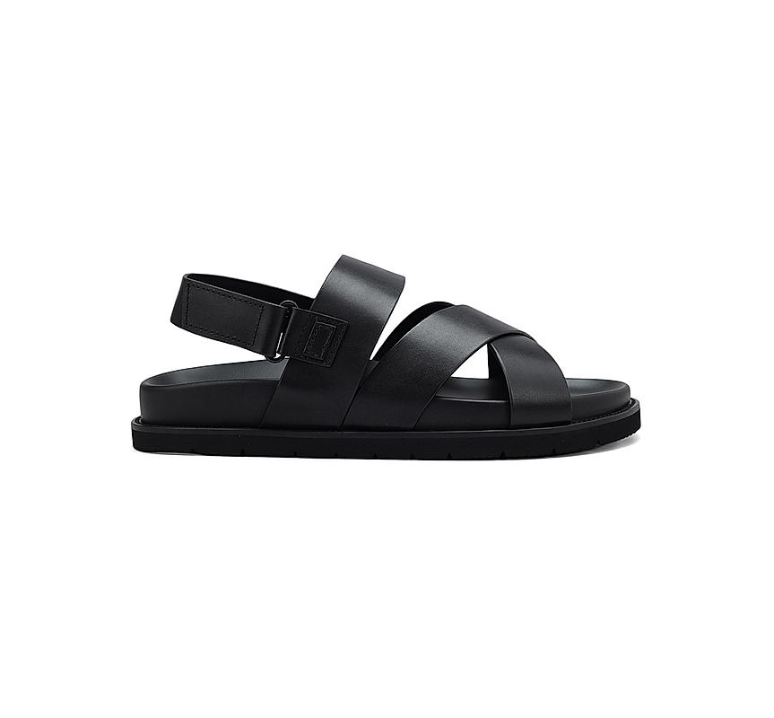 Black Criss Cross Leather Sandals