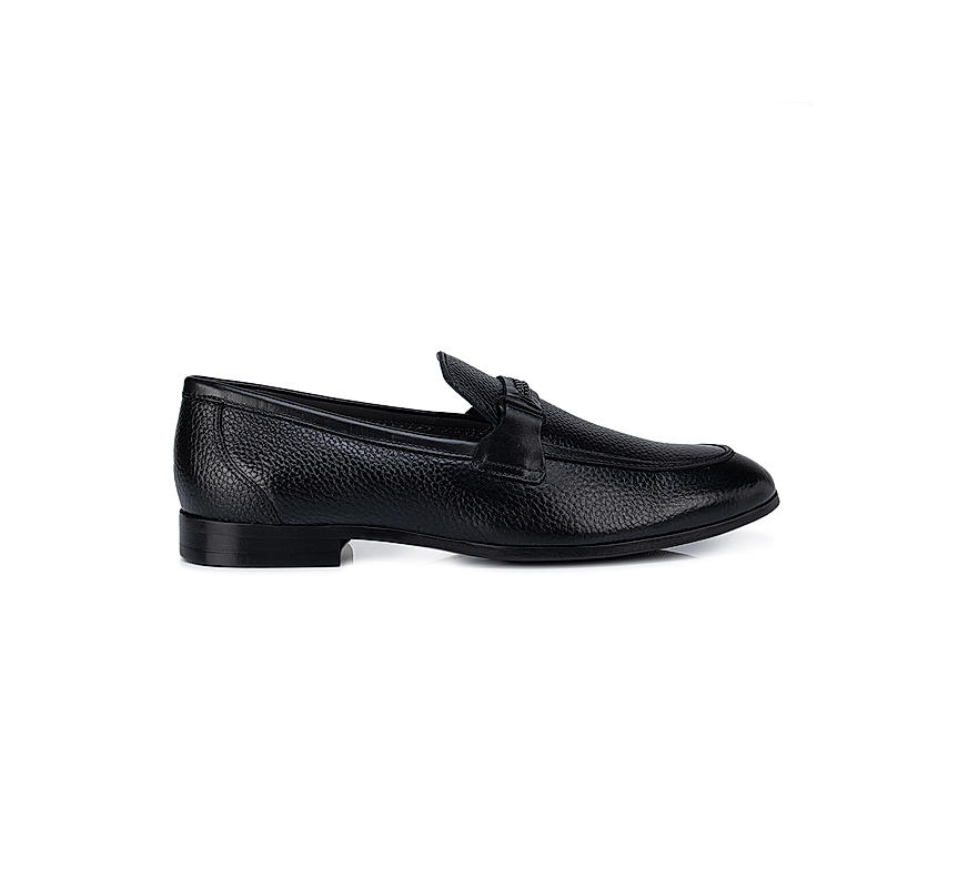 Black Textured Leather Loafers