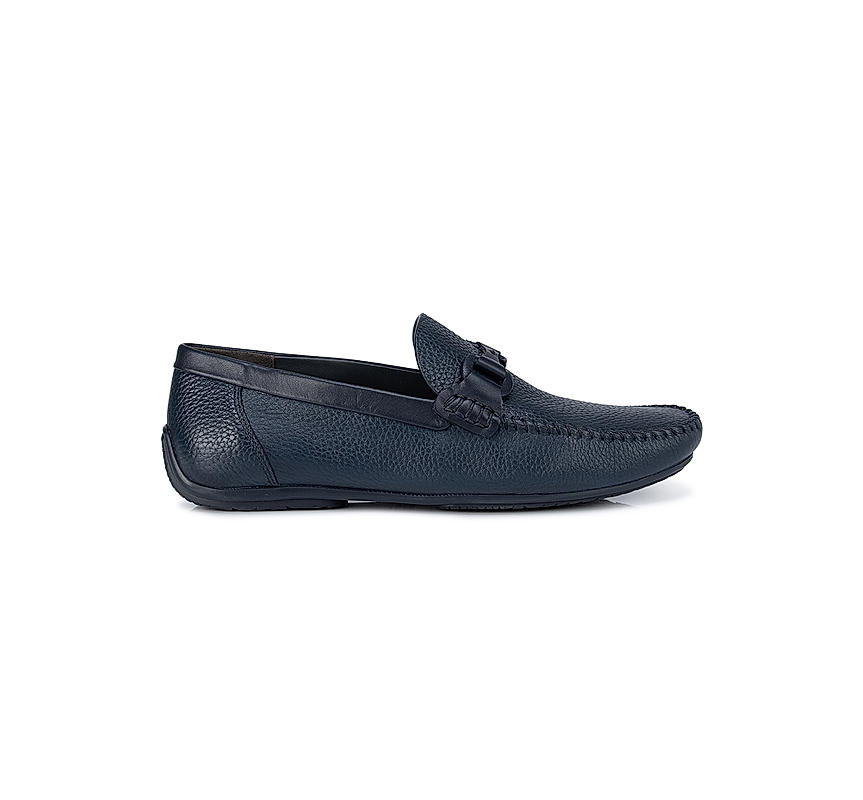 Blue Textured Moccasins with Leather Panel