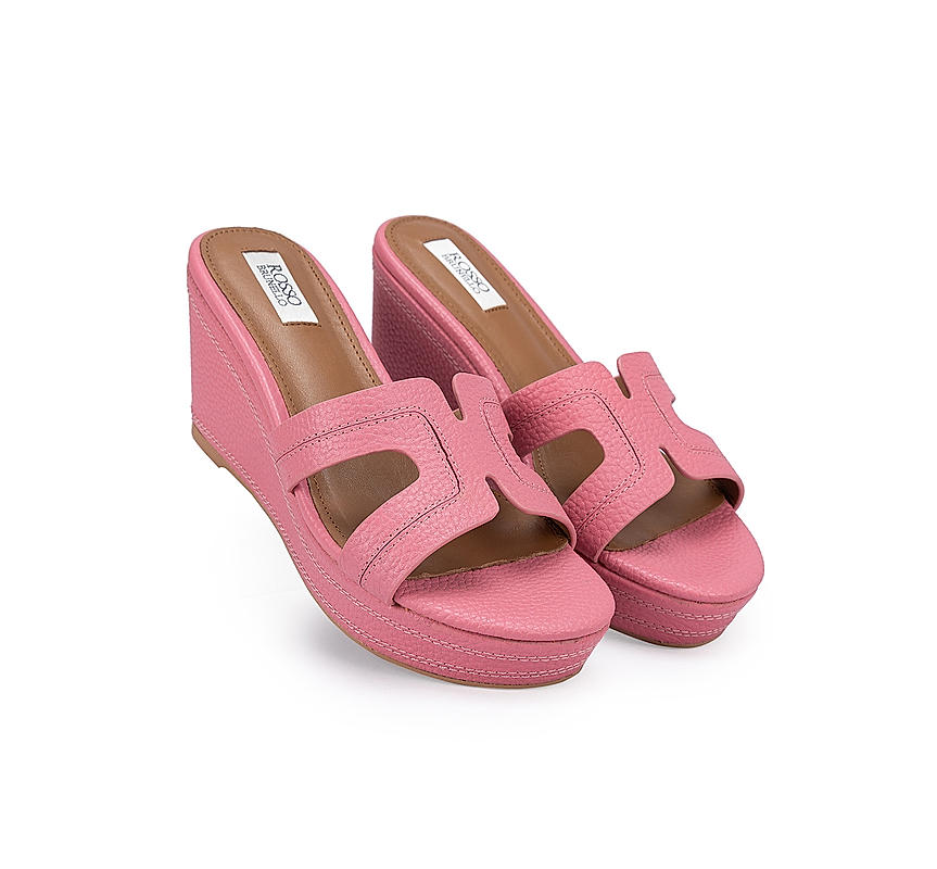 Pink Textured Leather Wedges
