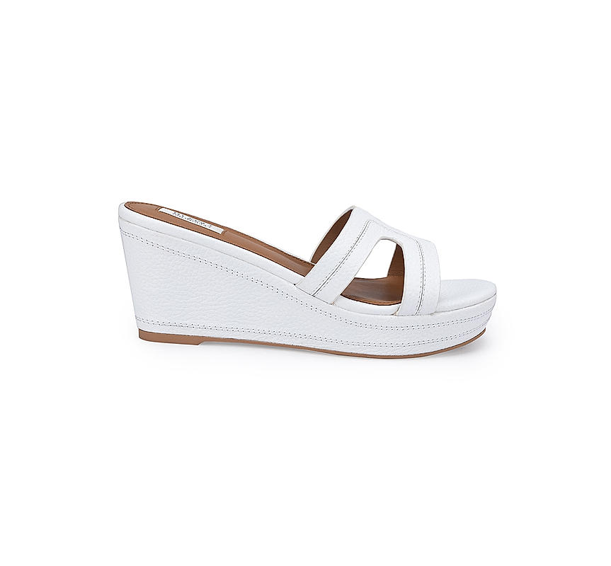 White Textured Leather Wedges