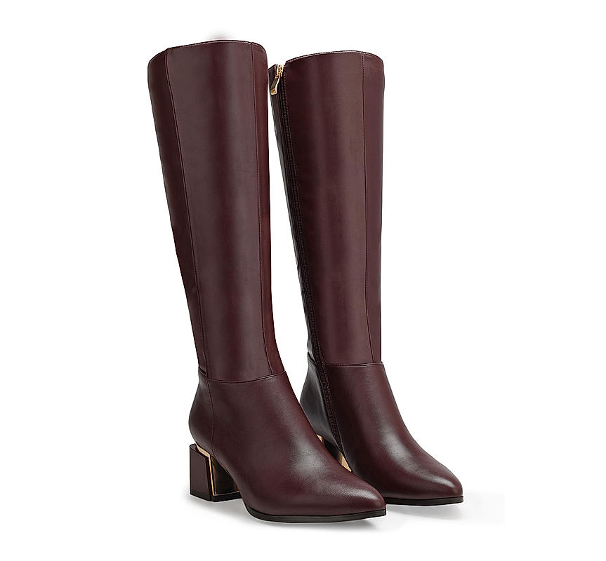 Burgundy Leather Knee High Boots