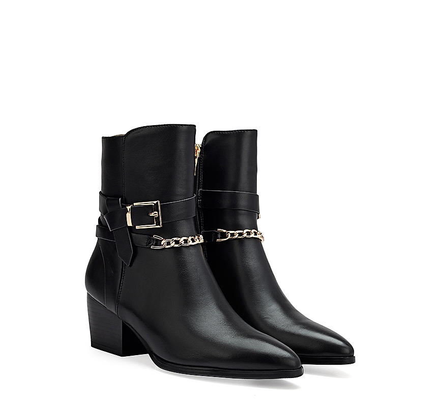 Black Ankle Boots With Gold Embellishment