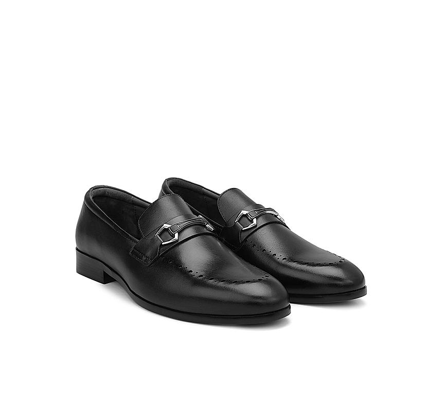 Black Brogue Leather Loafers