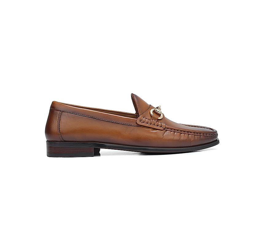 Tan Loafers With Metal Buckle