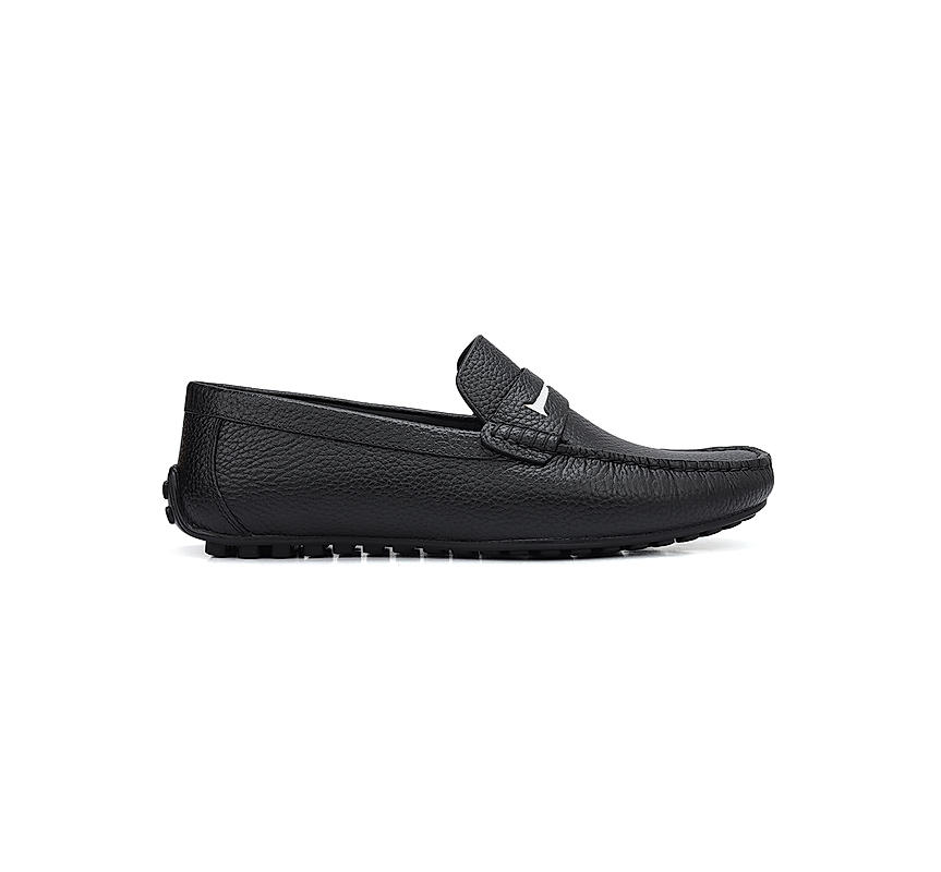 Black Textured Leather Moccasins