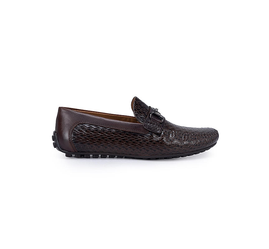 Coffee Textured Leather Moccasins