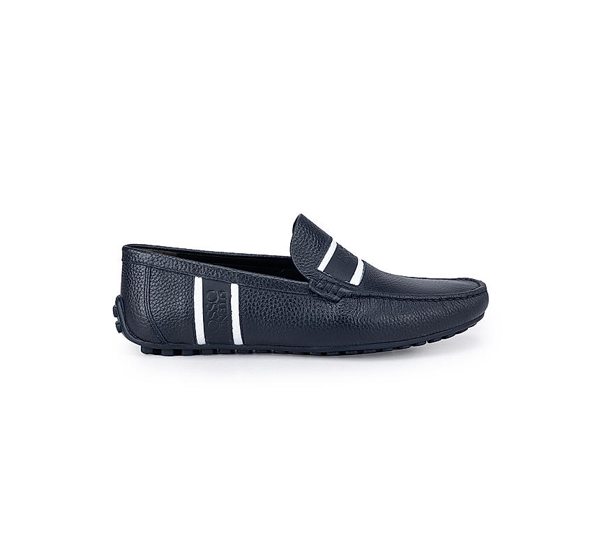 Navy Striped Leather Moccasins
