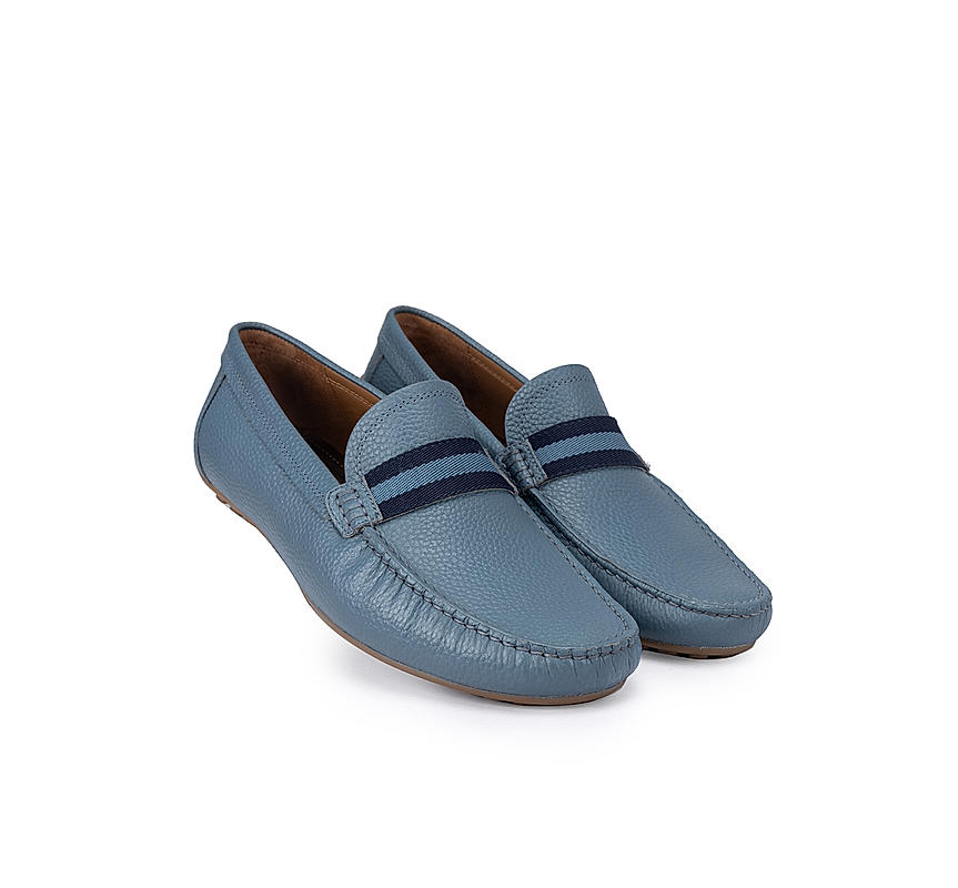 Blue Moccasins With Contrast Panel