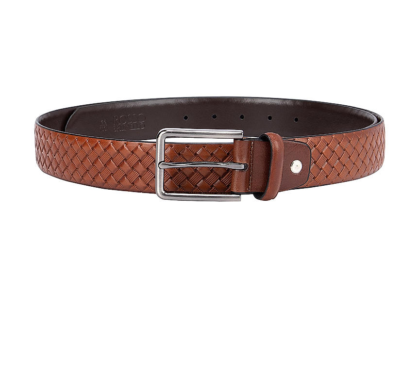 Tan Woven Pattern Leather Belt