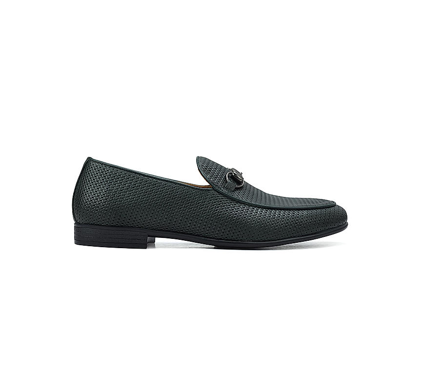 Green Loafers With Metal Buckle