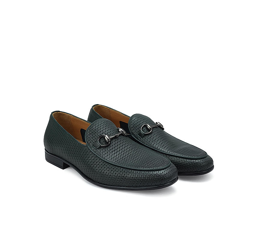 Green Loafers With Metal Buckle