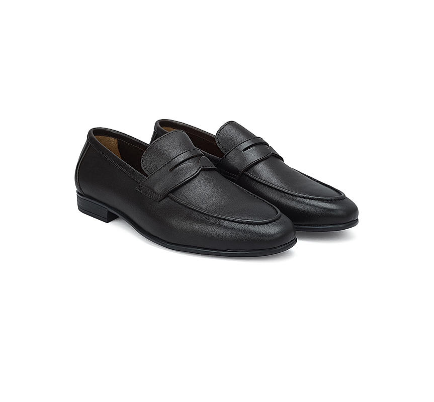 Brown Plain Leather Loafers