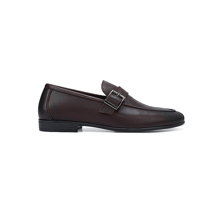 Burgundy Leather Loafers With Buckle