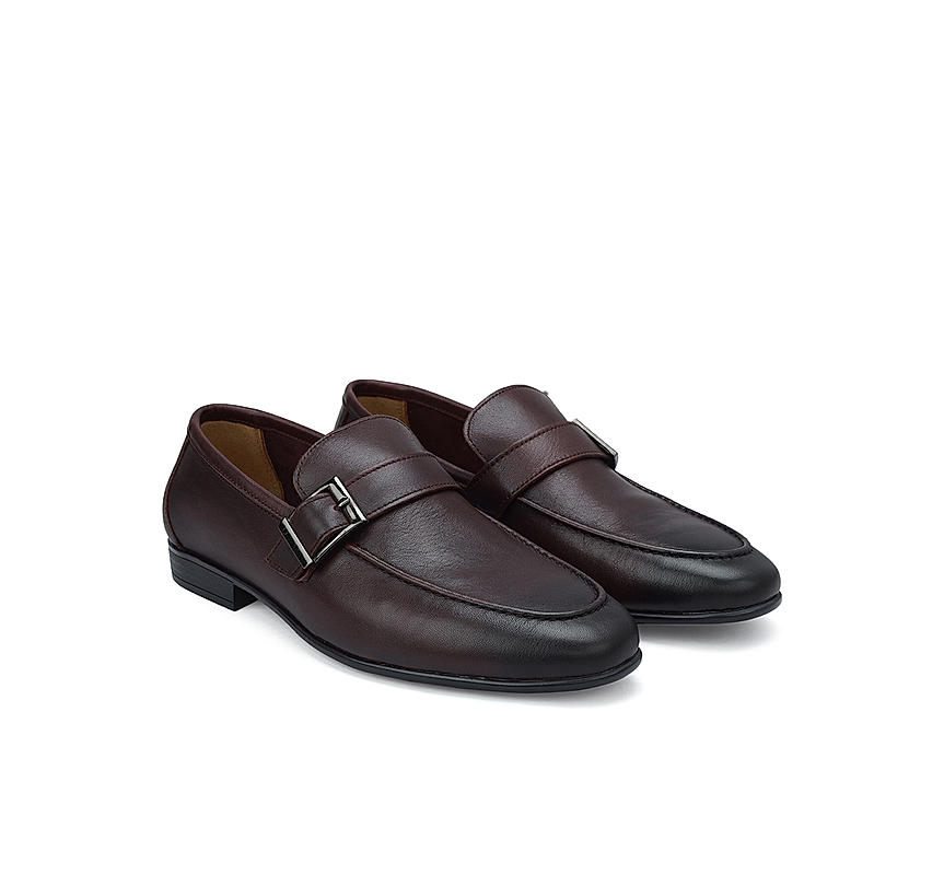 Burgundy Leather Loafers With Buckle